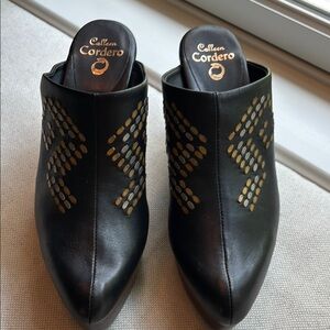 NWOT Black Leather Mule/Clog with metal accents